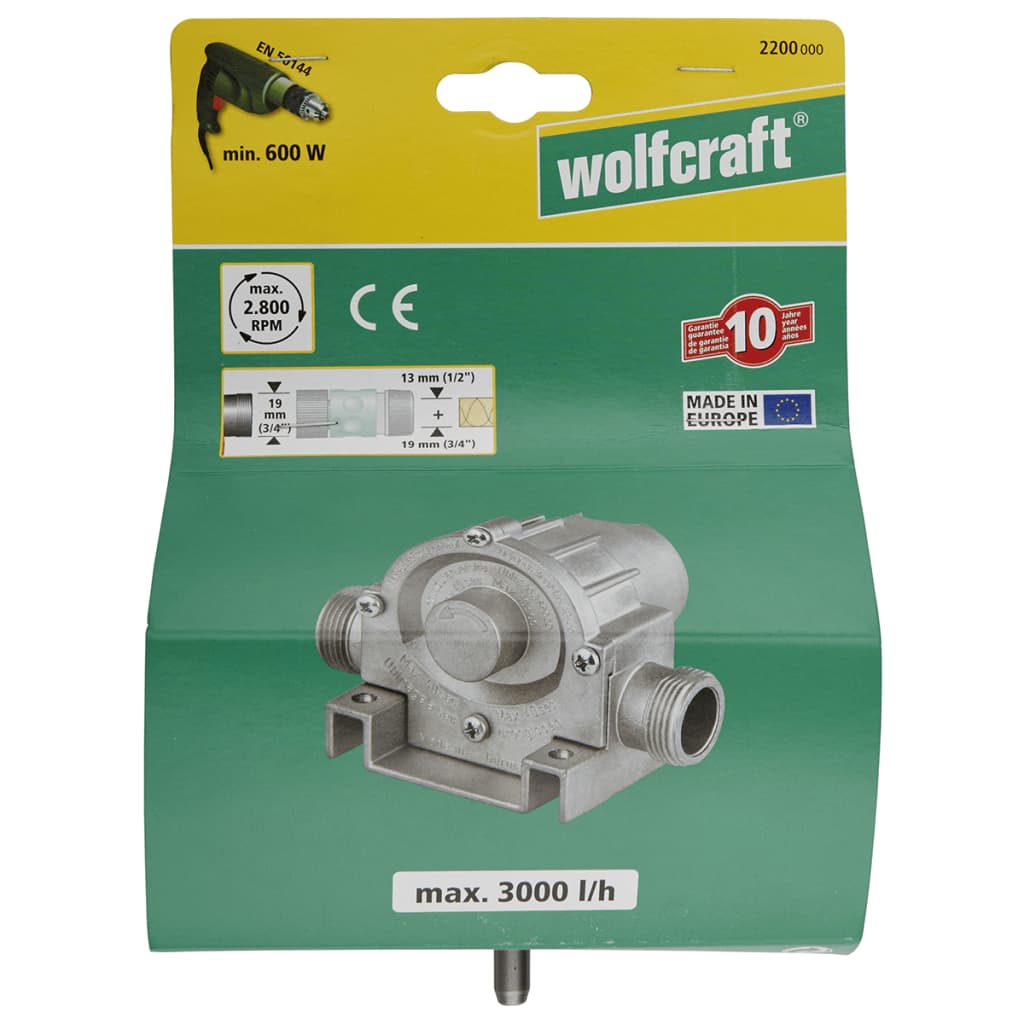 wolfcraft Pomp booraangedreven 3000 l/u S=8 mm 2200000