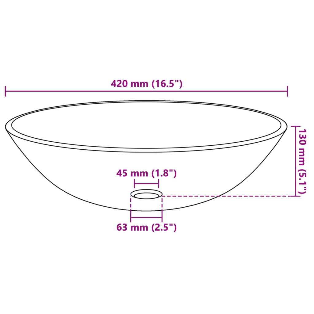 Wasbak gehard glas 42 cm matglas