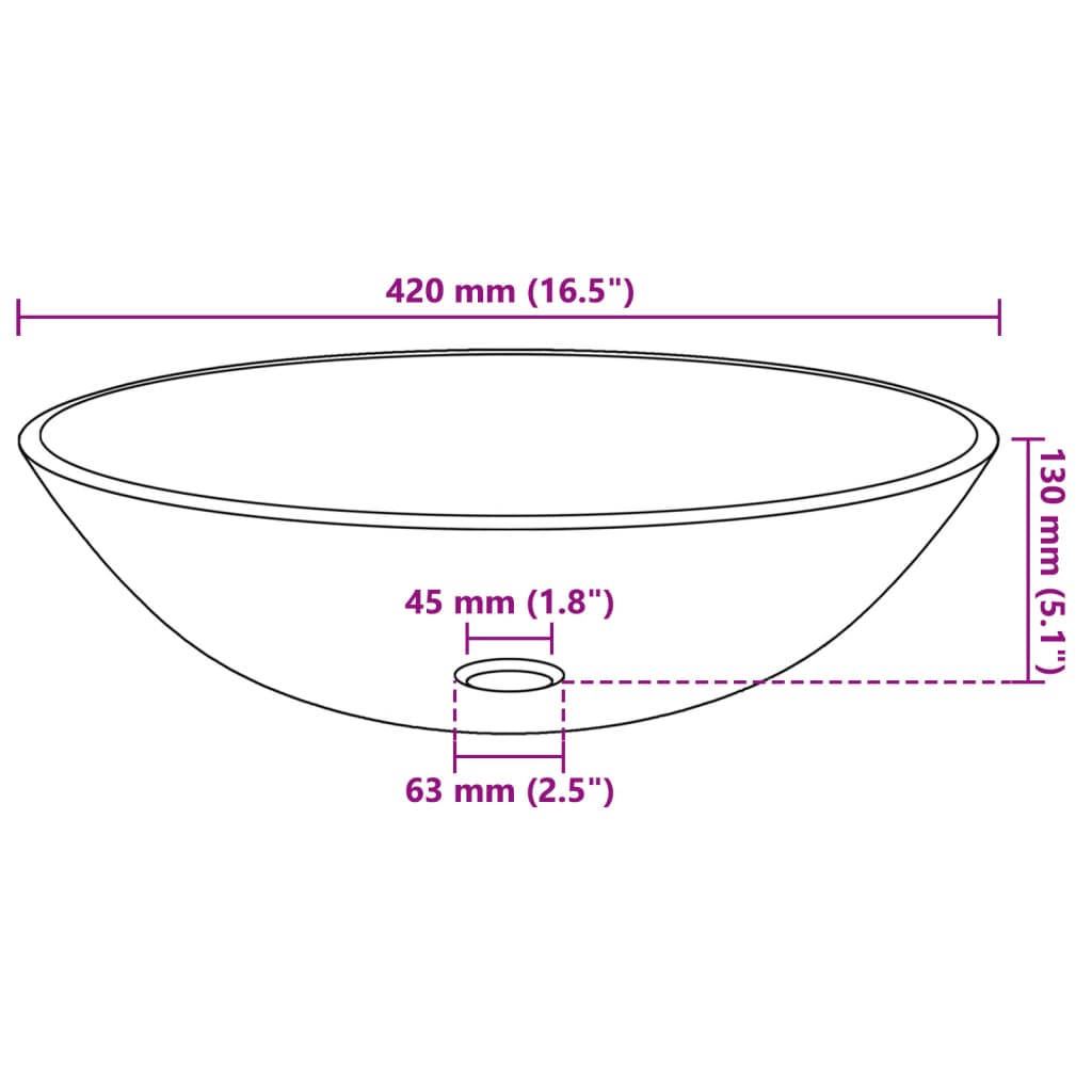 Wasbak gehard glas 42 cm zwart