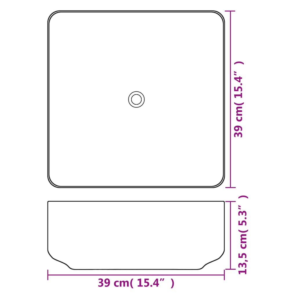 Wastafel vierkant wit 39x39x13,5 cm keramiek