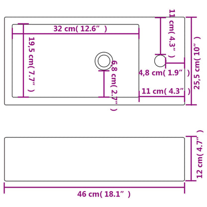 Wastafel met kraangat rechthoekig wit 46x25,5x12 cm keramiek