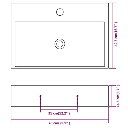 Wastafel met kraangat wit 76x42,5x14,5 cm kermiek