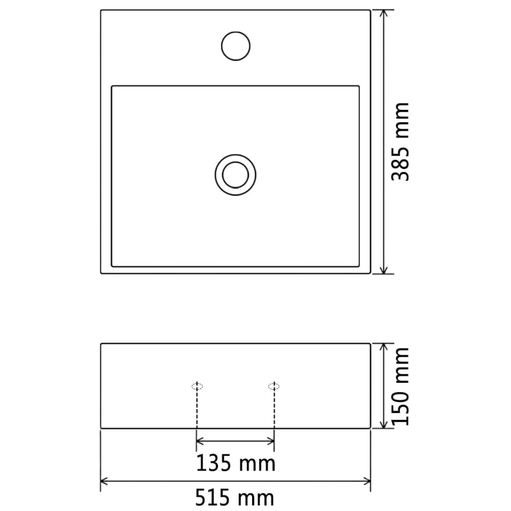 Wastafel met kraangat 51,5x38,5x15 cm keramiek zwart