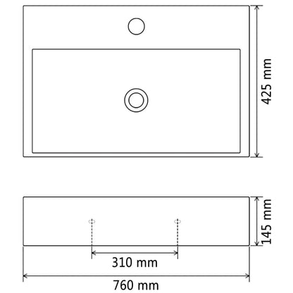 Wastafel met kraangat 76x42,5x14,5 cm keramiek zwart