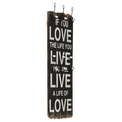 Wandkapstok met 6 haken LOVE LIVE 120x40 cm