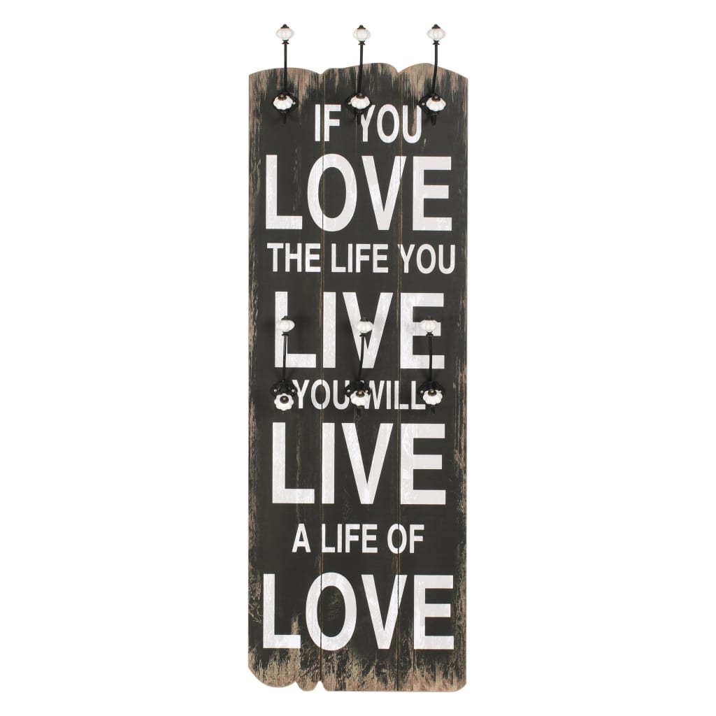 Wandkapstok met 6 haken LOVE LIVE 120x40 cm