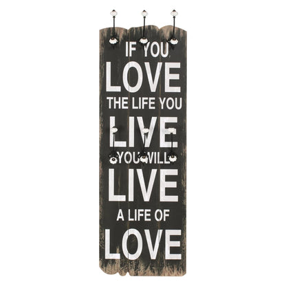 Wandkapstok met 6 haken LOVE LIVE 120x40 cm