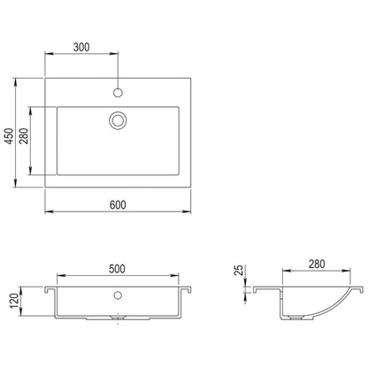 Wasbak 600x450x120 mm graniet grijs