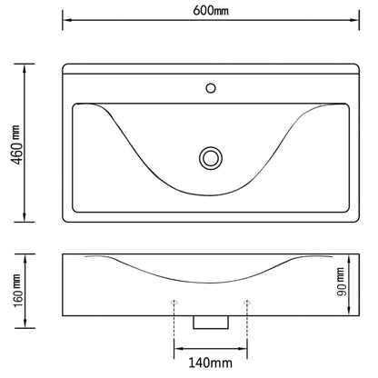 Wastafel met overloop 60x46x16 cm keramiek zilverkleurig