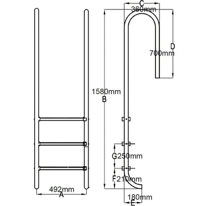 Zwembadladder met 3 sporten 120 cm roestvrij staal 304