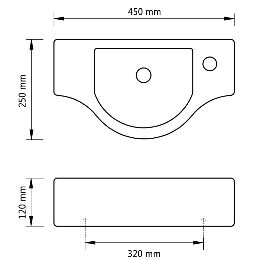 Wastafel met kraangat wit keramiek