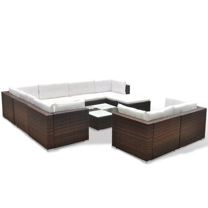 10-delige Loungeset met kussens poly rattan bruin