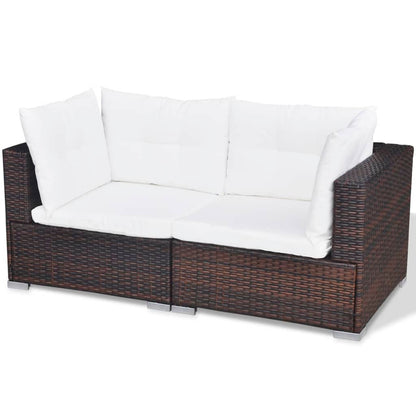 10-delige Loungeset met kussens poly rattan bruin