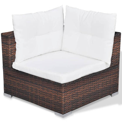 10-delige Loungeset met kussens poly rattan bruin