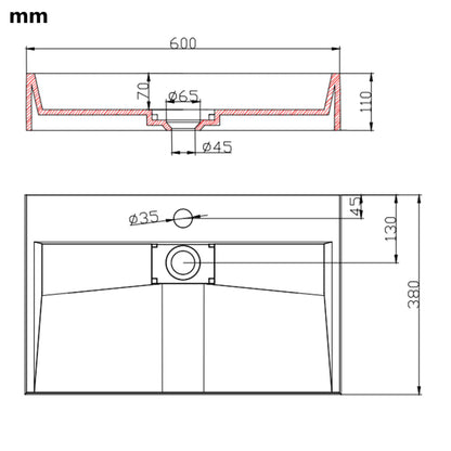 Wastafel 60x38x11 cm mineraal gegoten/marmer gegoten wit