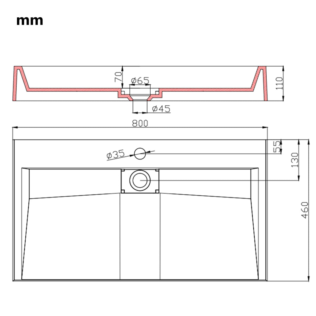 Wastafel 80x46x11 cm mineraal gegoten/marmer gegoten wit