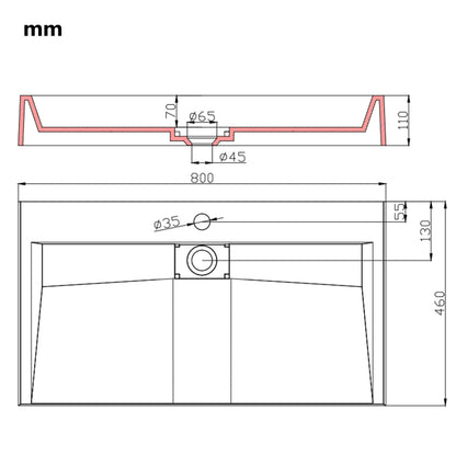 Wastafel 80x46x11 cm mineraal gegoten/marmer gegoten wit