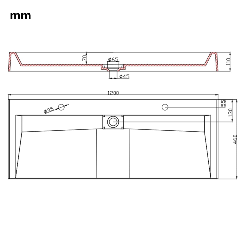 Wastafel 120x46x11 cm mineraal gegoten/marmer gegoten wit