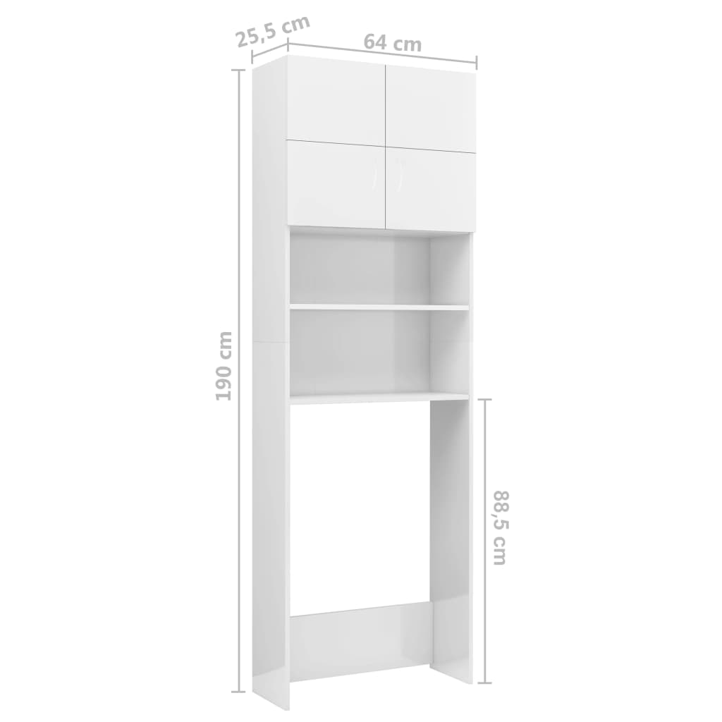 Wasmachinekast 64x25,5x190 cm bewerkt hout wit