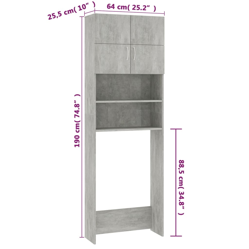 Wasmachinekast 64x25,5x190 cm bewerkt hout betongrijs