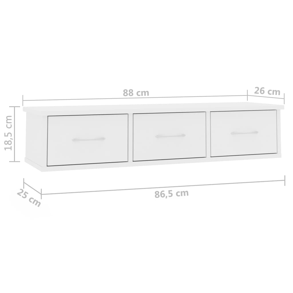 Wandschap met lades 88x26x18,5 cm bewerkt hout wit