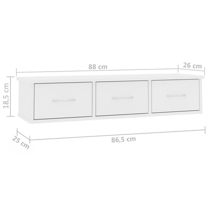 Wandschap met lades 88x26x18,5 cm bewerkt hout wit