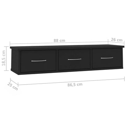 Wandschap met lades 88x26x18,5 cm bewerkt hout zwart