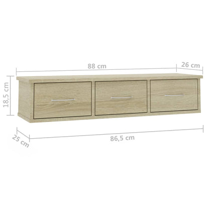 Wandschap met lades 88x26x18,5 cm bewerkt hout sonoma eiken