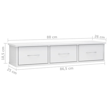 Wandschap met lades 88x26x18,5 cm bewerkt hout hoogglans wit