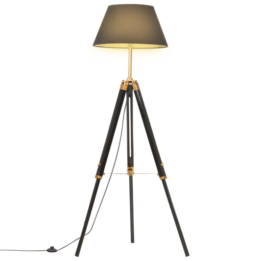 Vloerlamp driepoot 141 cm massief teakhout zwart en goudkleurig