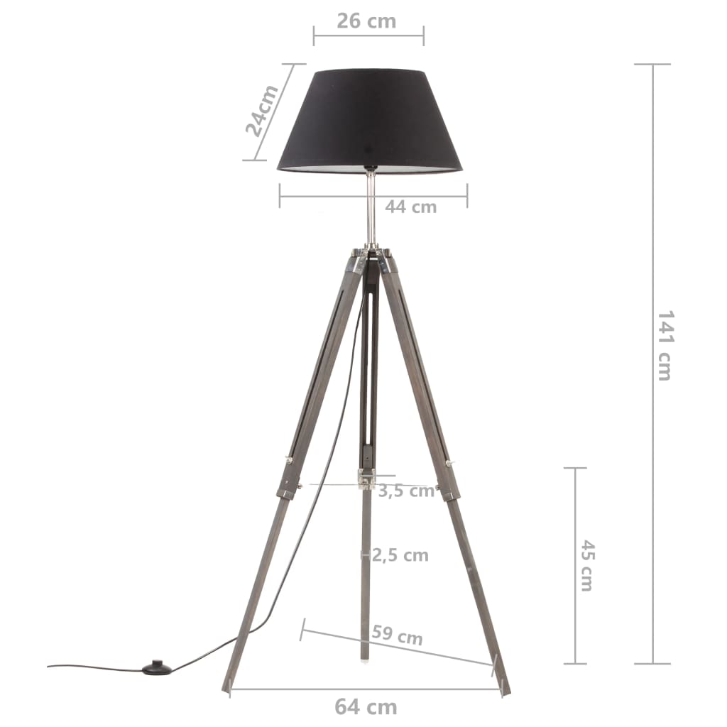 Vloerlamp driepoot 141 cm massief teakhout zwart en goudkleurig