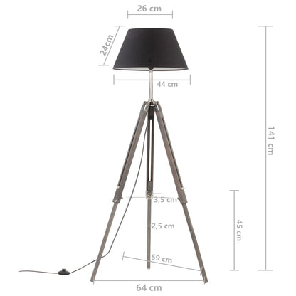 Vloerlamp driepoot 141 cm massief teakhout zwart en goudkleurig