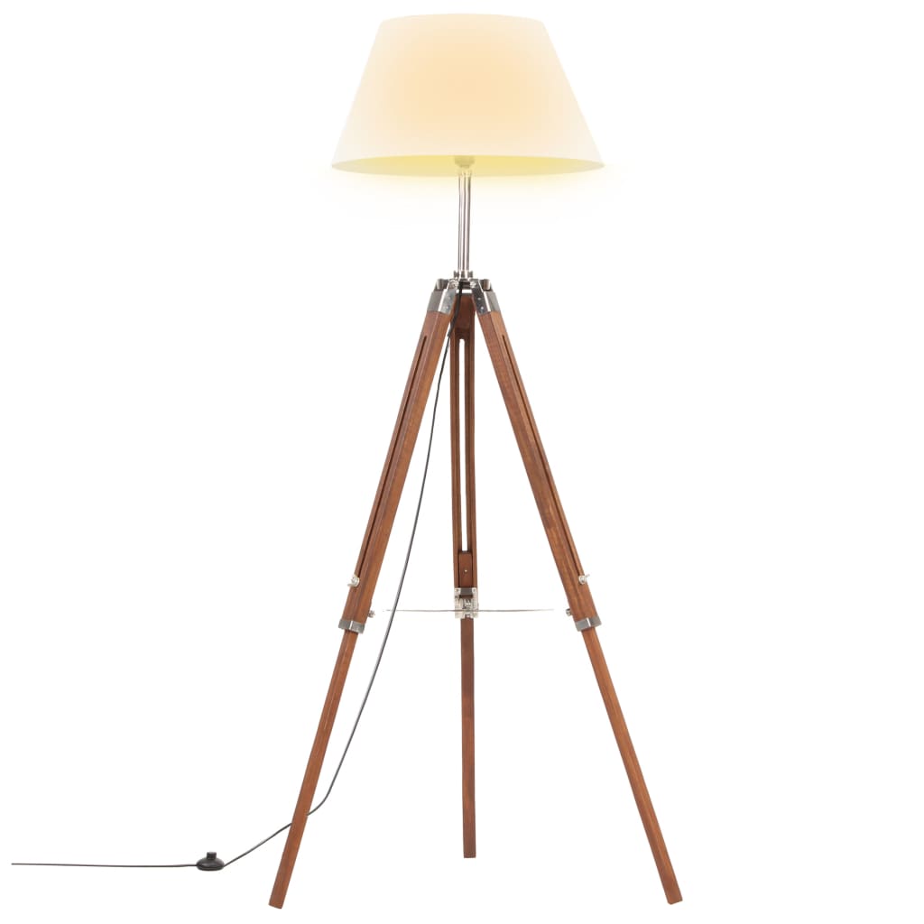 Vloerlamp driepoot 141 cm massief teakhout honingbruin en wit