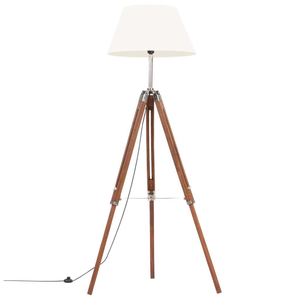 Vloerlamp driepoot 141 cm massief teakhout honingbruin en wit