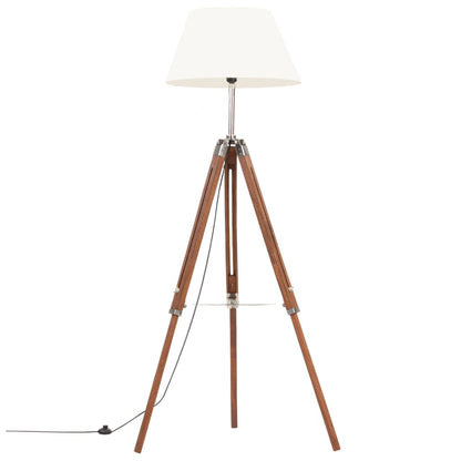 Vloerlamp driepoot 141 cm massief teakhout honingbruin en wit