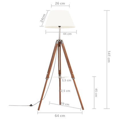 Vloerlamp driepoot 141 cm massief teakhout honingbruin en wit