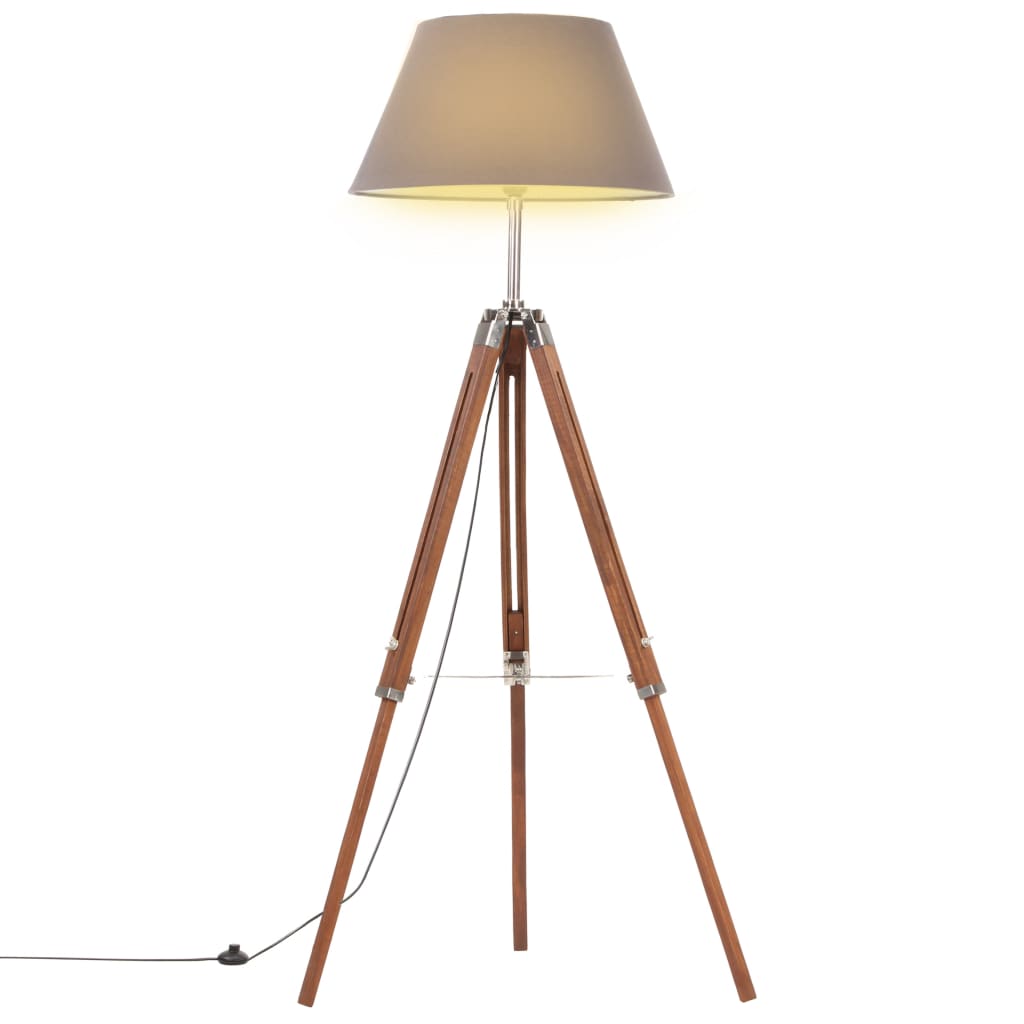 Vloerlamp driepoot 141 cm massief teakhout honingbruin en grijs