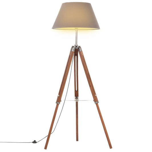 Vloerlamp driepoot 141 cm massief teakhout honingbruin en grijs