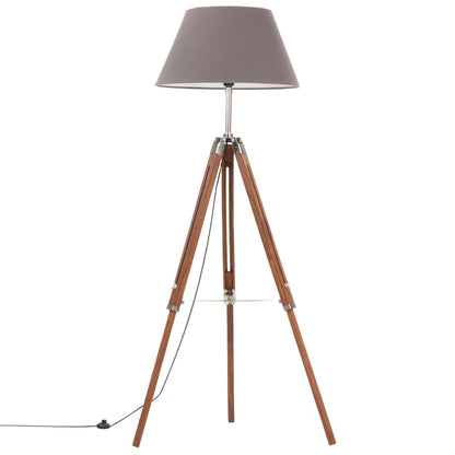 Vloerlamp driepoot 141 cm massief teakhout honingbruin en grijs