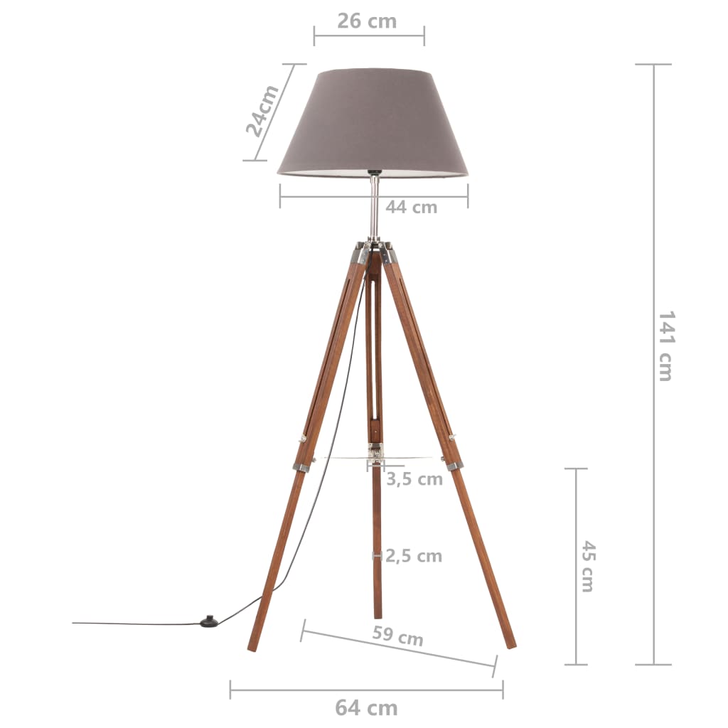 Vloerlamp driepoot 141 cm massief teakhout honingbruin en grijs