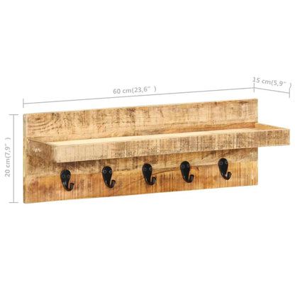 Wandkapstok 60x15x20 cm massief ruw mangohout