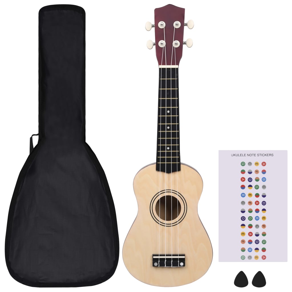 Ukuleleset met tas voor kinderen sopraan 21'' lichthoutkleurig