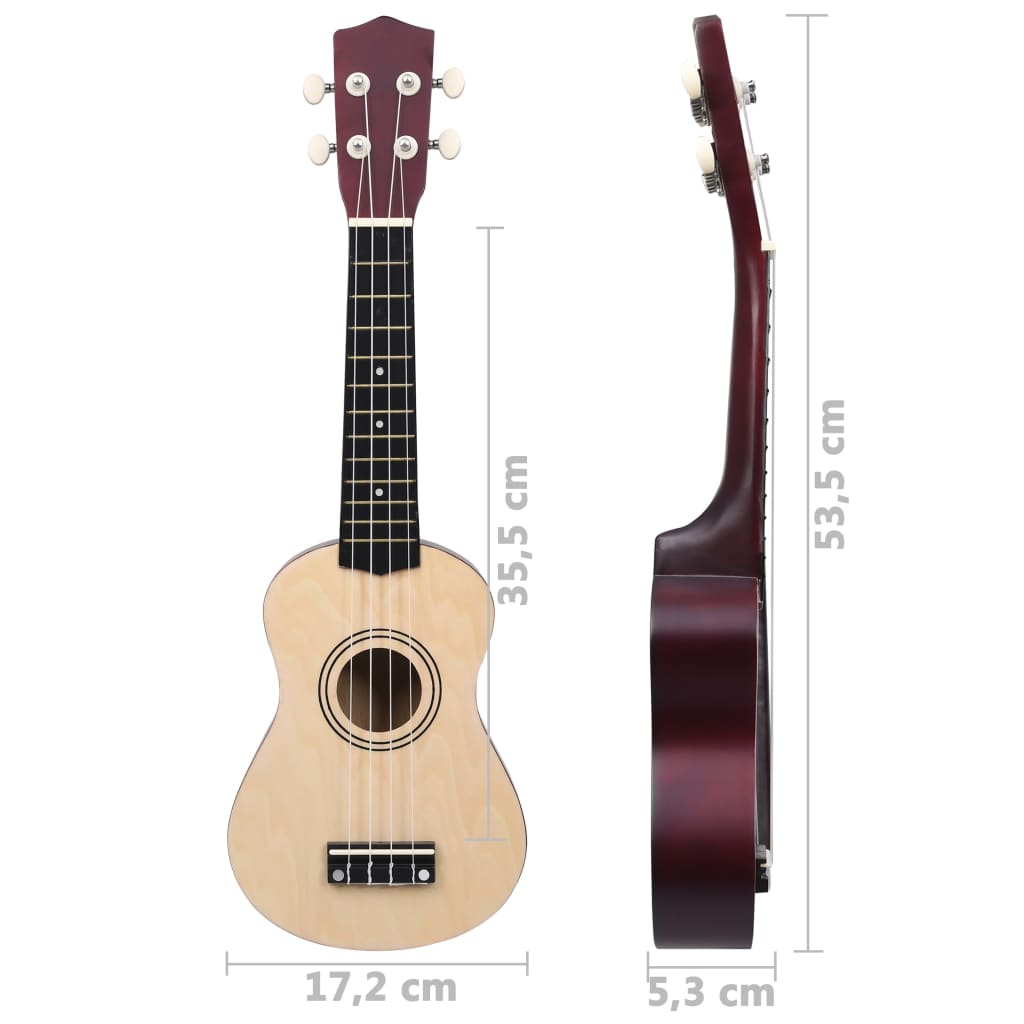 Ukuleleset met tas voor kinderen sopraan 21'' lichthoutkleurig