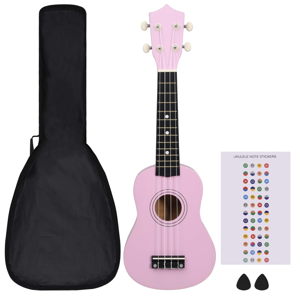 Ukuleleset met tas voor kinderen sopraan 21'' roze