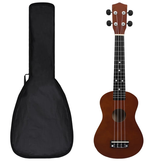 Ukuleleset met tas voor kinderen sopraan 23'' donkerhoutkleurig