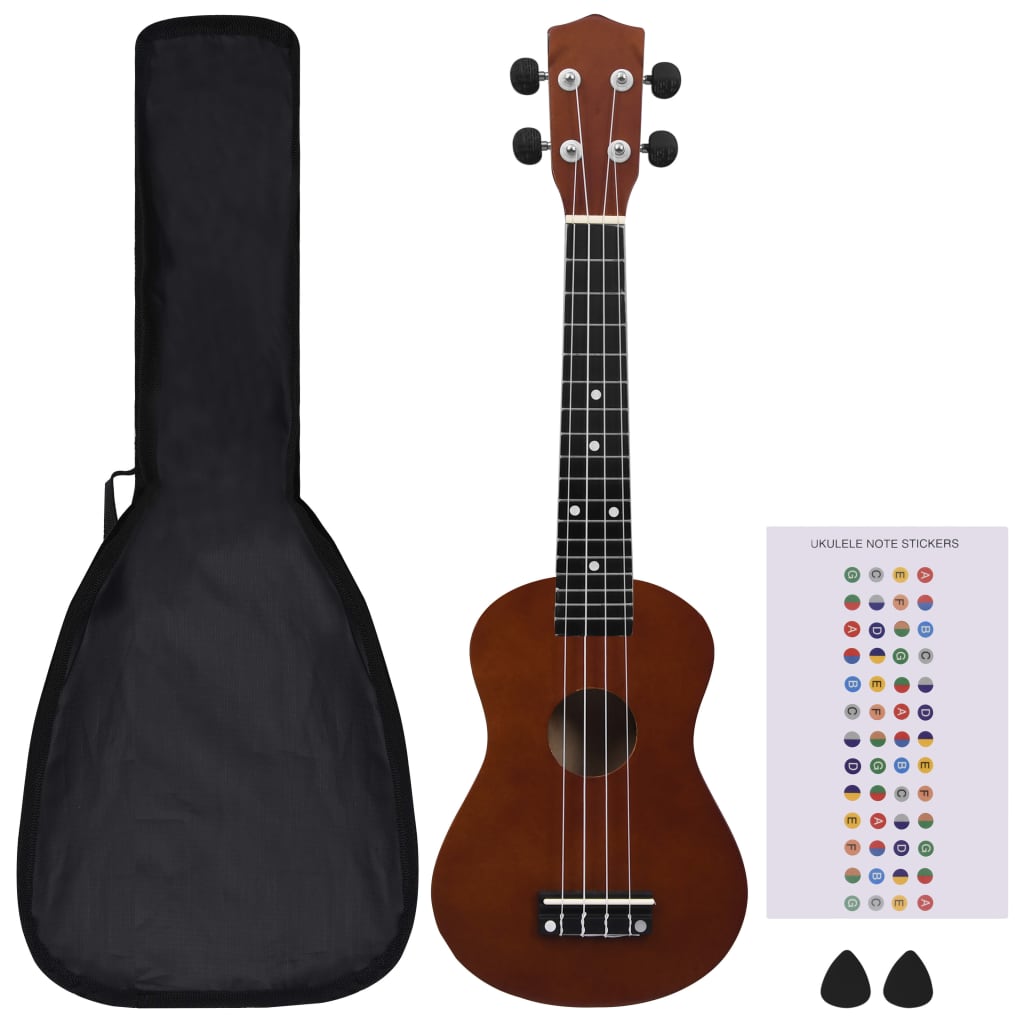 Ukuleleset met tas voor kinderen sopraan 23'' donkerhoutkleurig