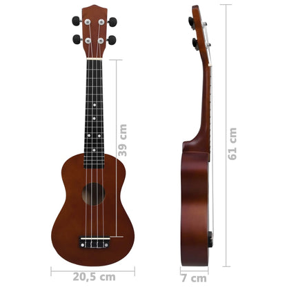 Ukuleleset met tas voor kinderen sopraan 23'' donkerhoutkleurig