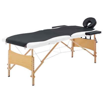 vidaXL Massagetafel inklapbaar 2 zones hout zwart en wit