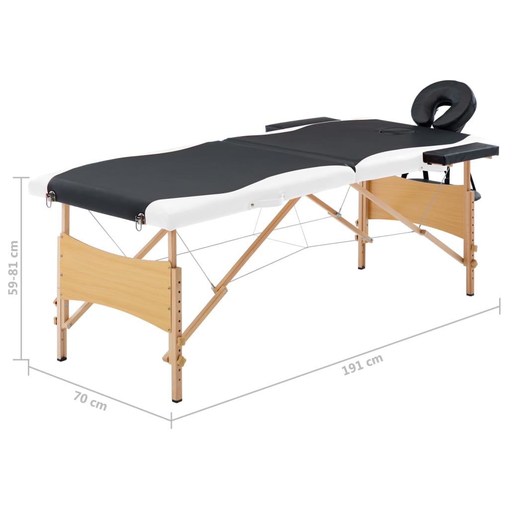 vidaXL Massagetafel inklapbaar 2 zones hout zwart en wit