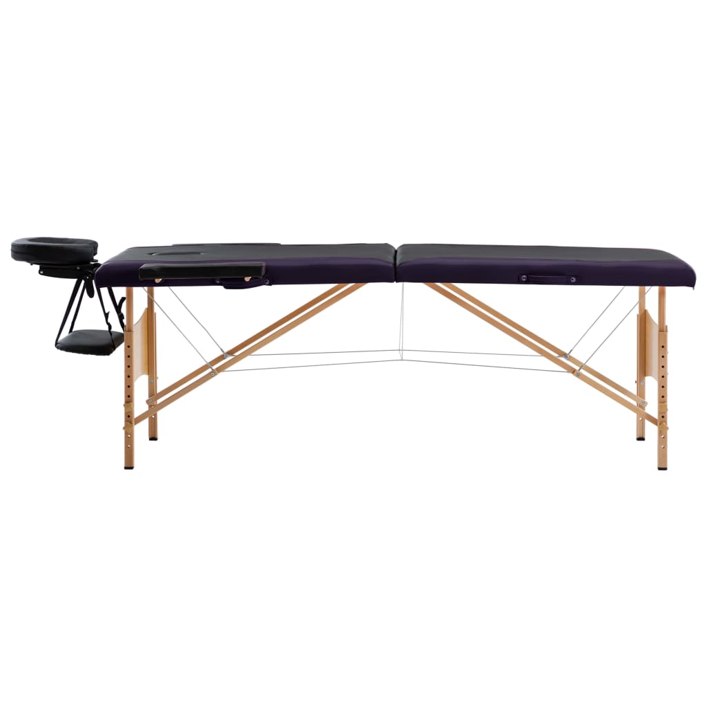 vidaXL Massagetafel inklapbaar 2 zones hout zwart